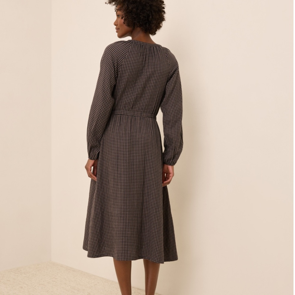 Pact Coastal Double Guaze Poet Sleeve Dress in Autumn Gingham - Picture 2 of 6